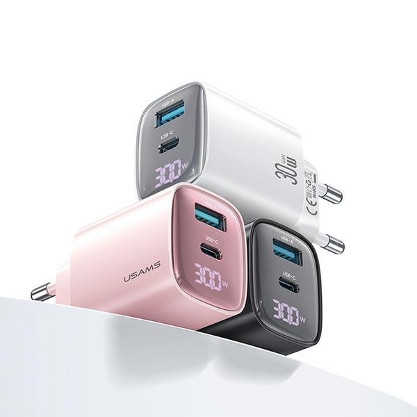 30W GaN hitri polnilnik LED, USB + USB-C, črn 6
