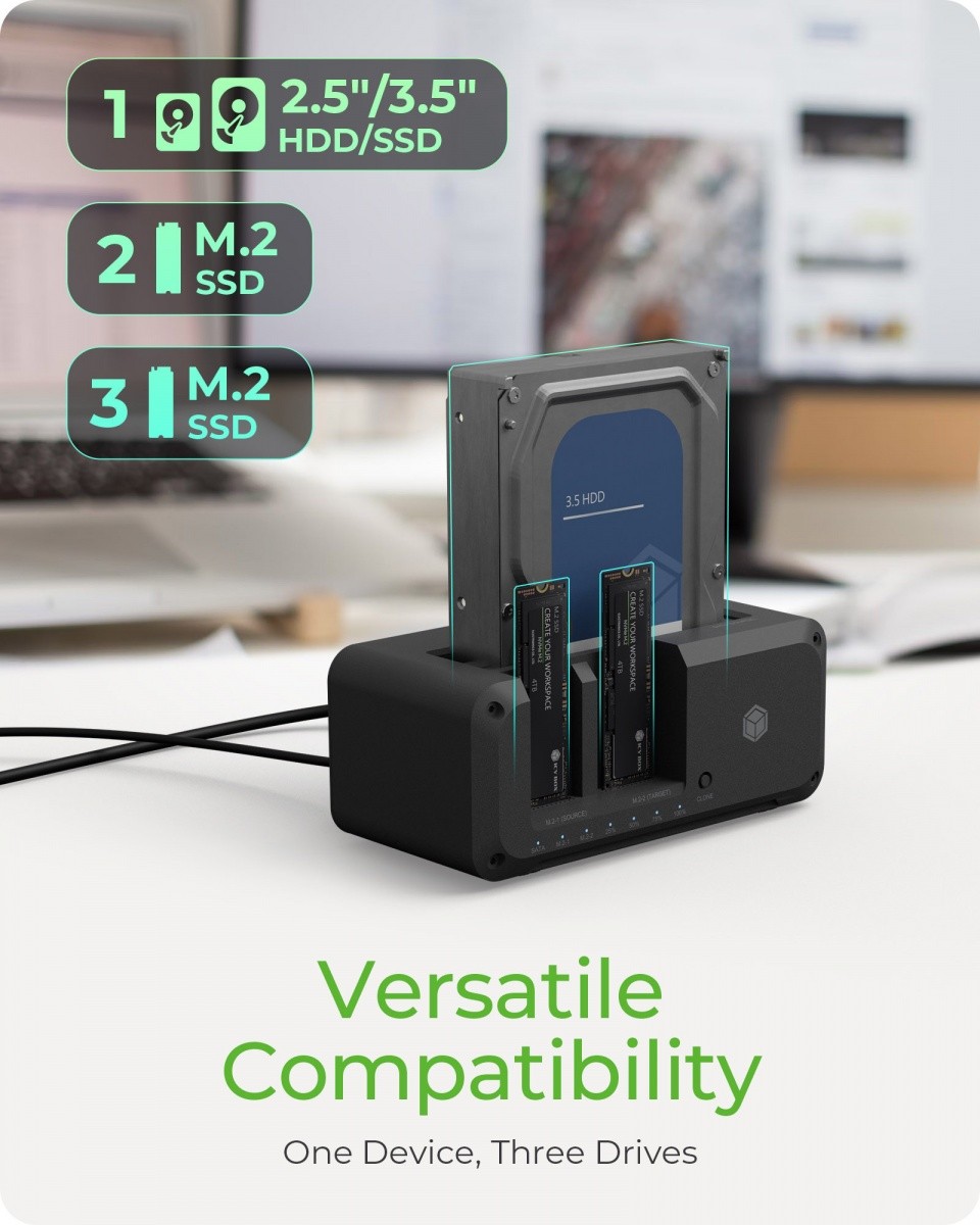 Stazione di docking IB-2924MSCL-C31 Docking & CloneStation 1x 2,5"/3,5" na 1x M.2 NVMe & M.2 NVMe na M.2 NVMe 5