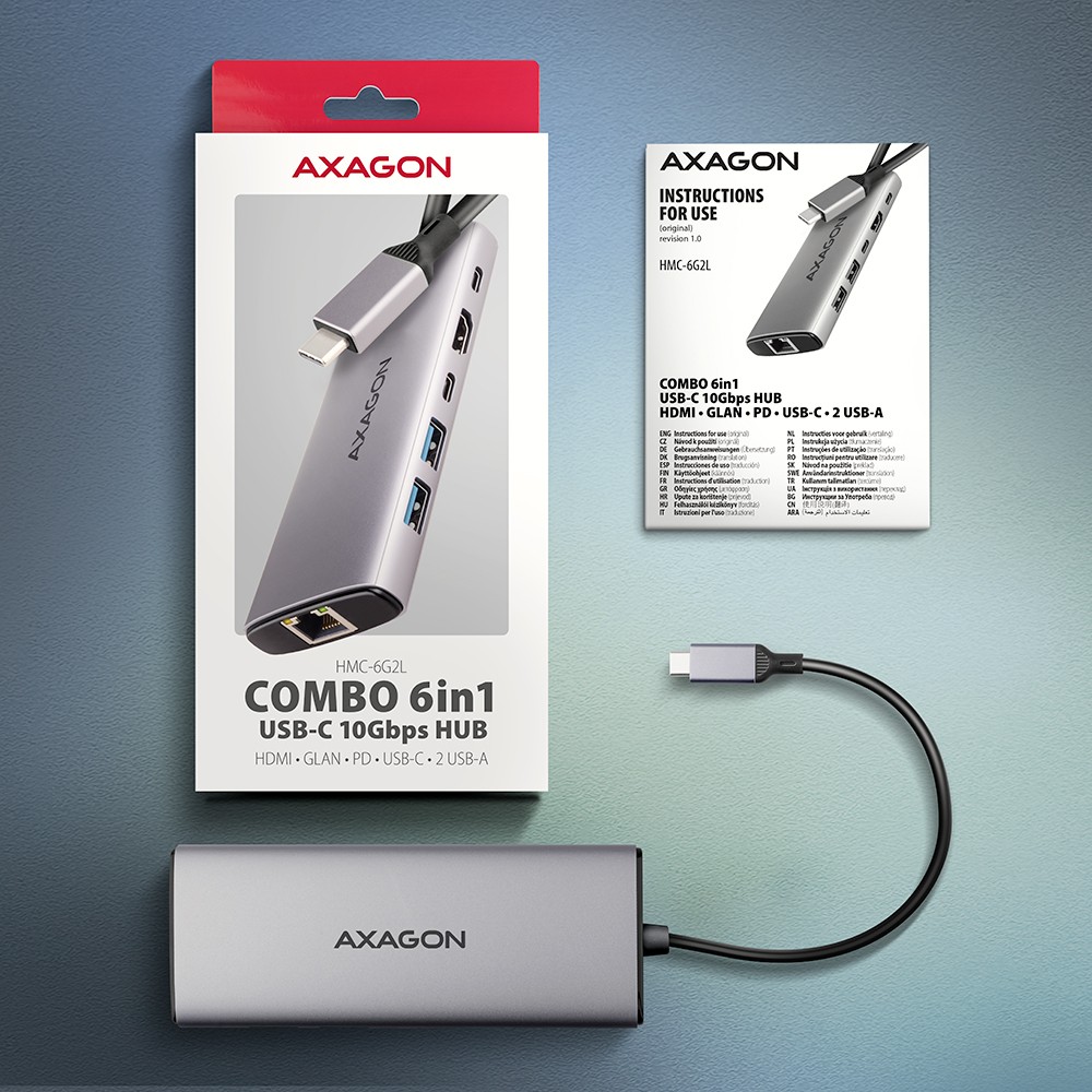 Večnamenski USB-C HUB 6v1, 10Gbps, HDMI 4K/60Hz, GLAN, PD 8