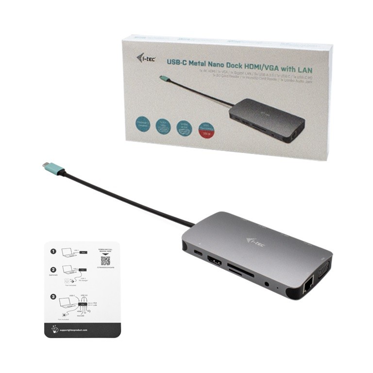 Docking postaja USB-C Metal Nano HDMI/VGA z LAN + Univerzalni polnilnik 100W 6