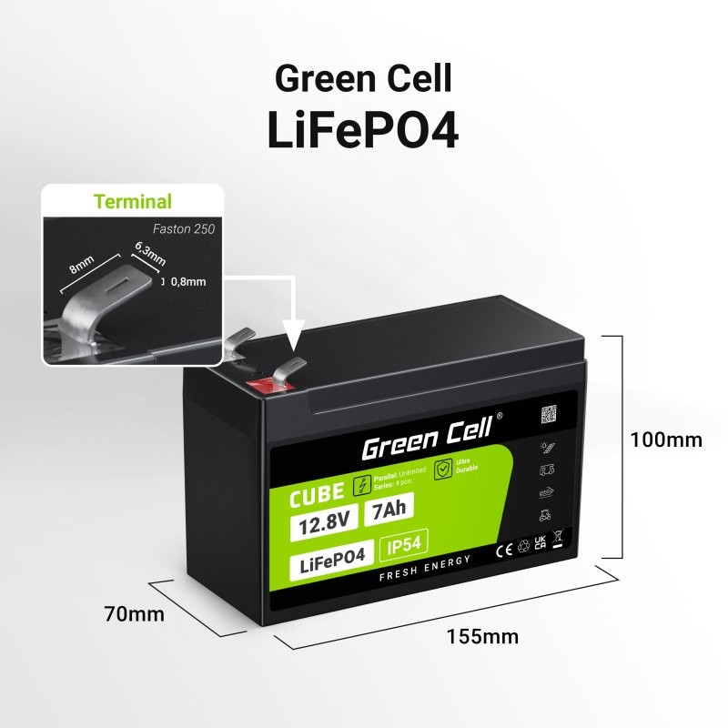 Green Cell Akumulator CUBE LiFePO4 7Ah 12V - Zanesljiva energija 2