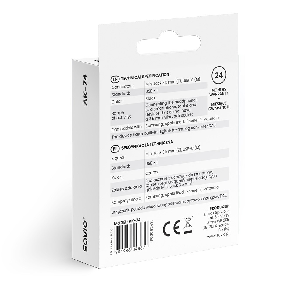 Avdio adapter USB-C na 3,5mm Jack AK-74 3