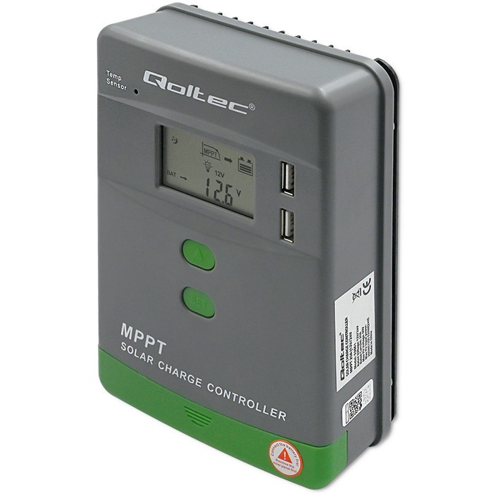 Qoltec solarni regulator MPPT z merilnikom temperature, 20A LCD