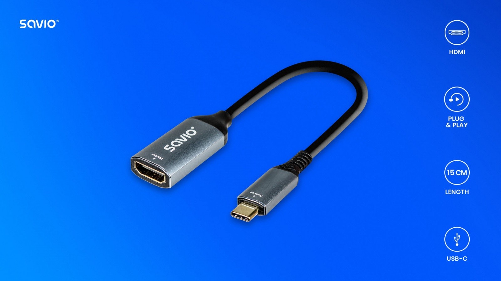 Adapter USB-C na HDMI 4K 60Hz AK-78, aluminijast 4