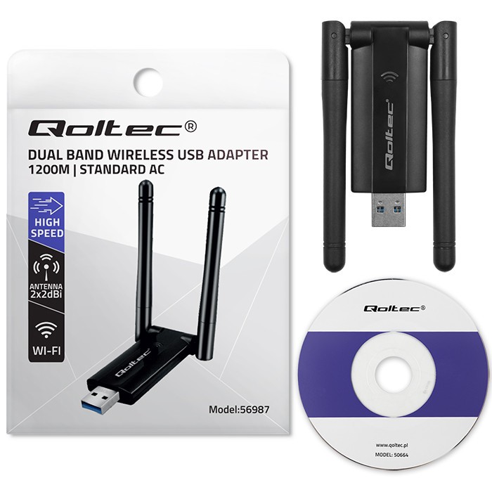 Qoltec DUAL Wi-Fi USB 3.0 adapter AC1200, 2x2dBi 4