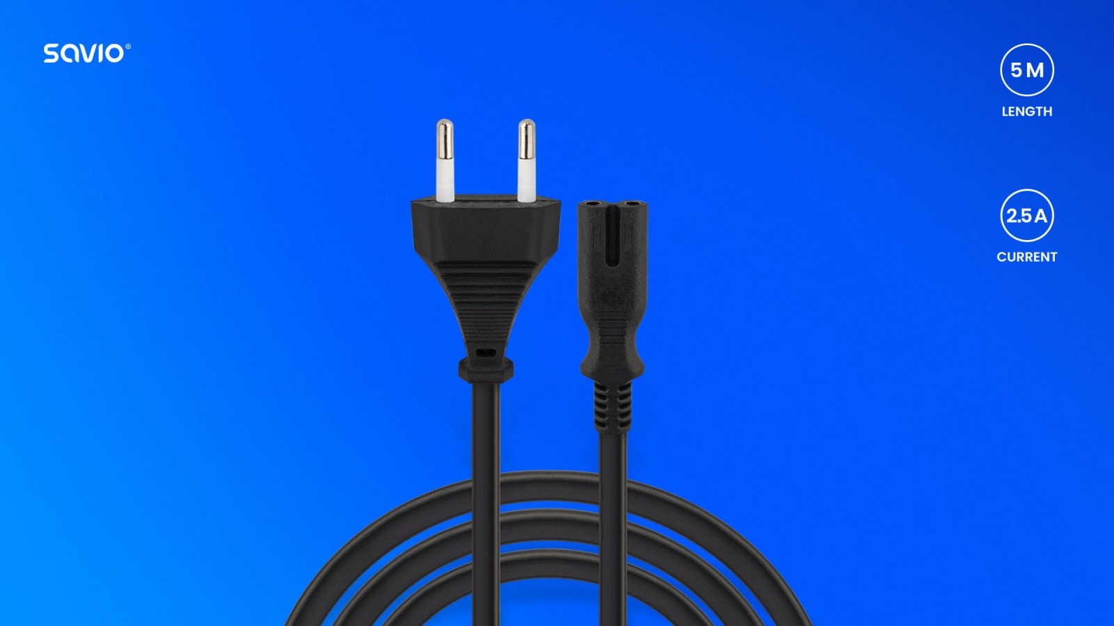 Savio Napajalni kabel 2-pinski, 5m (CL-185) 3