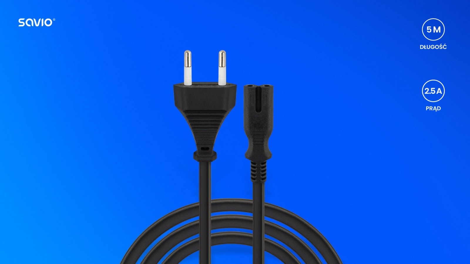 Savio Napajalni kabel 2-pinski, 5m (CL-185) 4