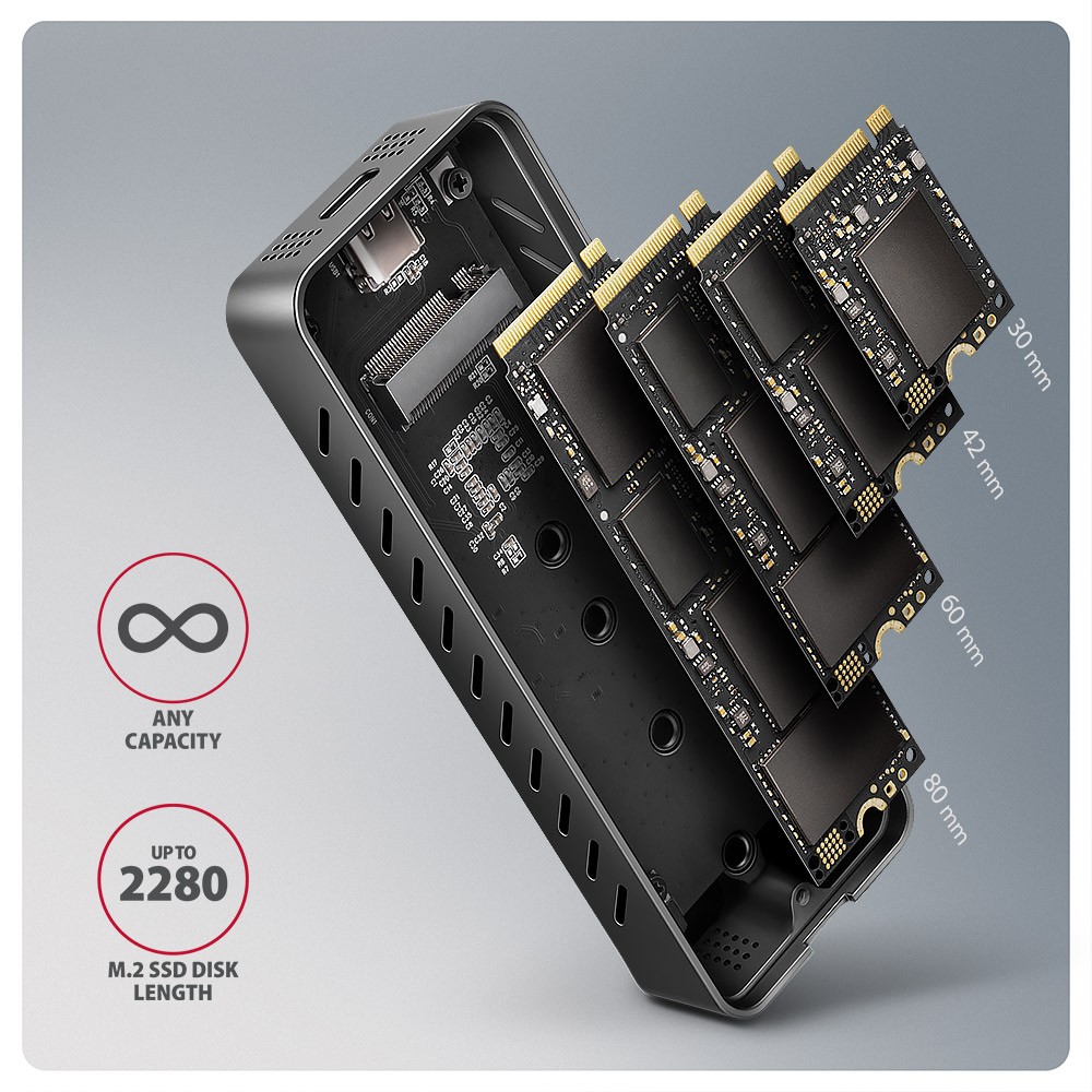 Aluminijasto ohišje za zunanji SSD M.2 NVMe USB-C 3.2 Gen 2 (20Gbps) 7