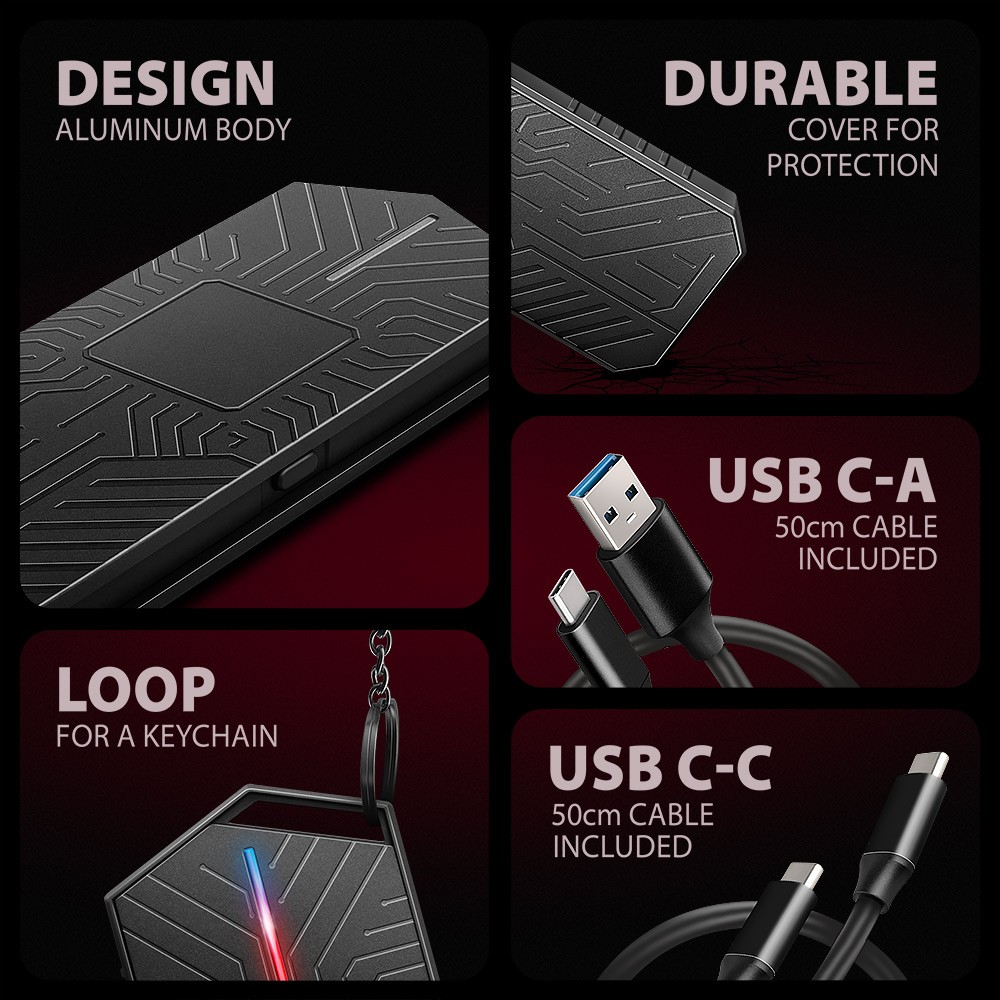 AXAGON EEM2-GAM ohišje za M.2 NVMe/SATA SSD, USB-C 3.2 Gen 2, Gaming 8