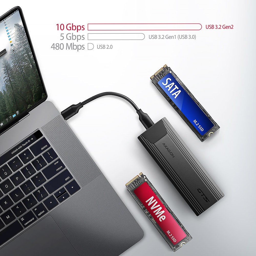 Aluminijasto ohišje za M.2 NVMe/SATA SSD, USB-C 3.2 Gen 2 7