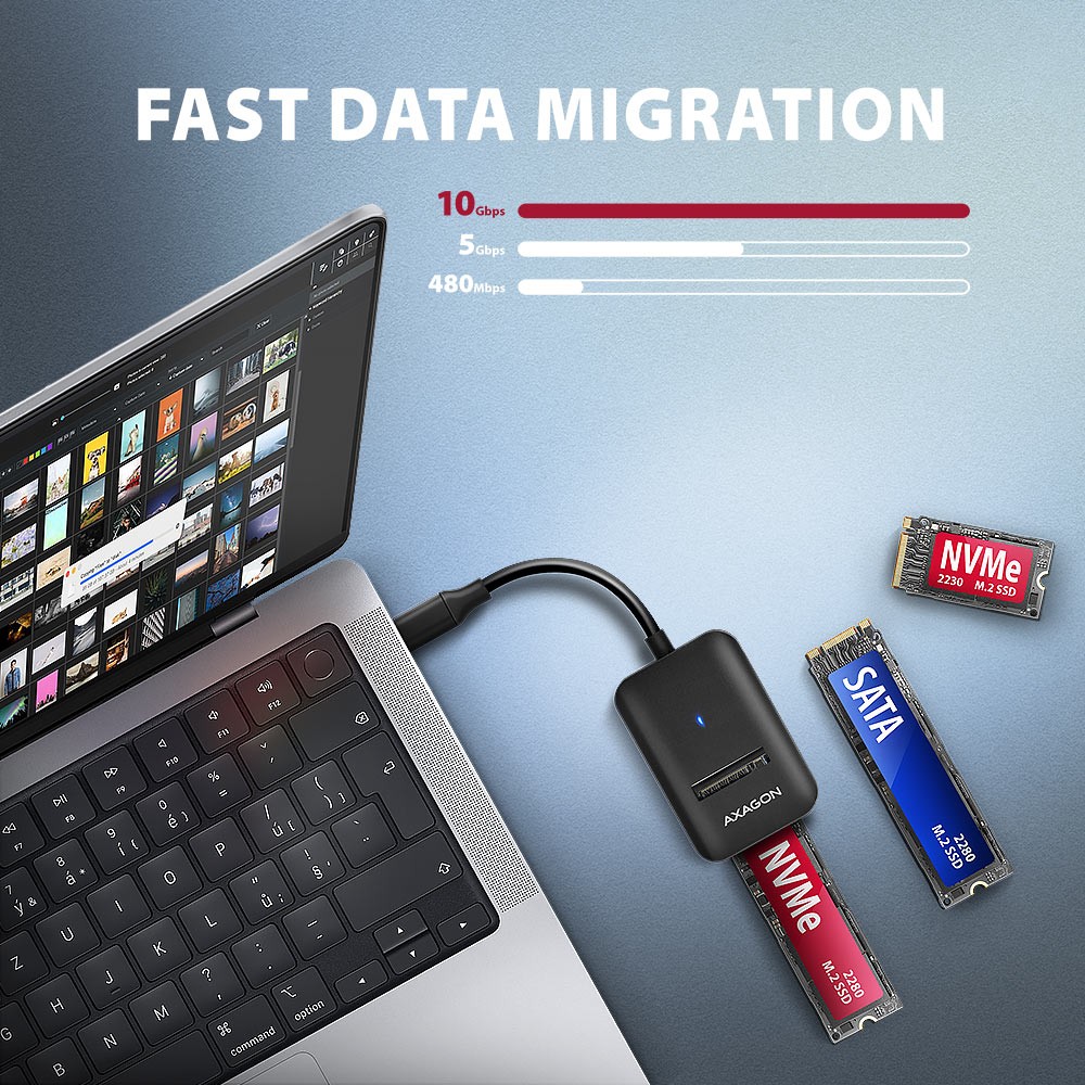 Adapter USB 3.2 Gen 2 M.2 NVMe/SATA SSD 3
