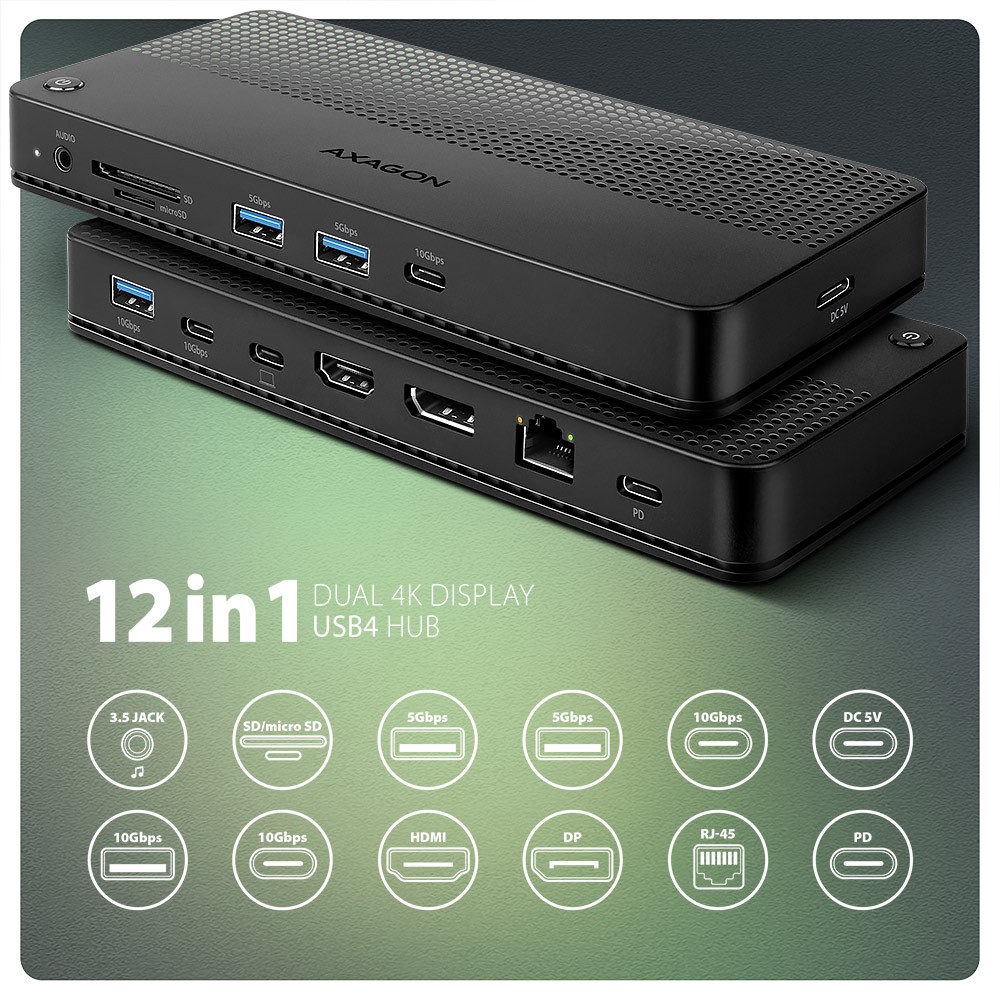 Večnamenski USB4 Hub 12v1 HMC-U4 (8K HDMI/DP, PD 100W) 2