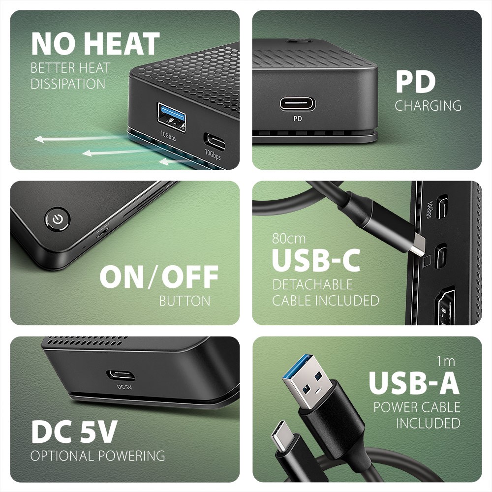 Večnamenski USB4 Hub 12v1 HMC-U4 (8K HDMI/DP, PD 100W) 6