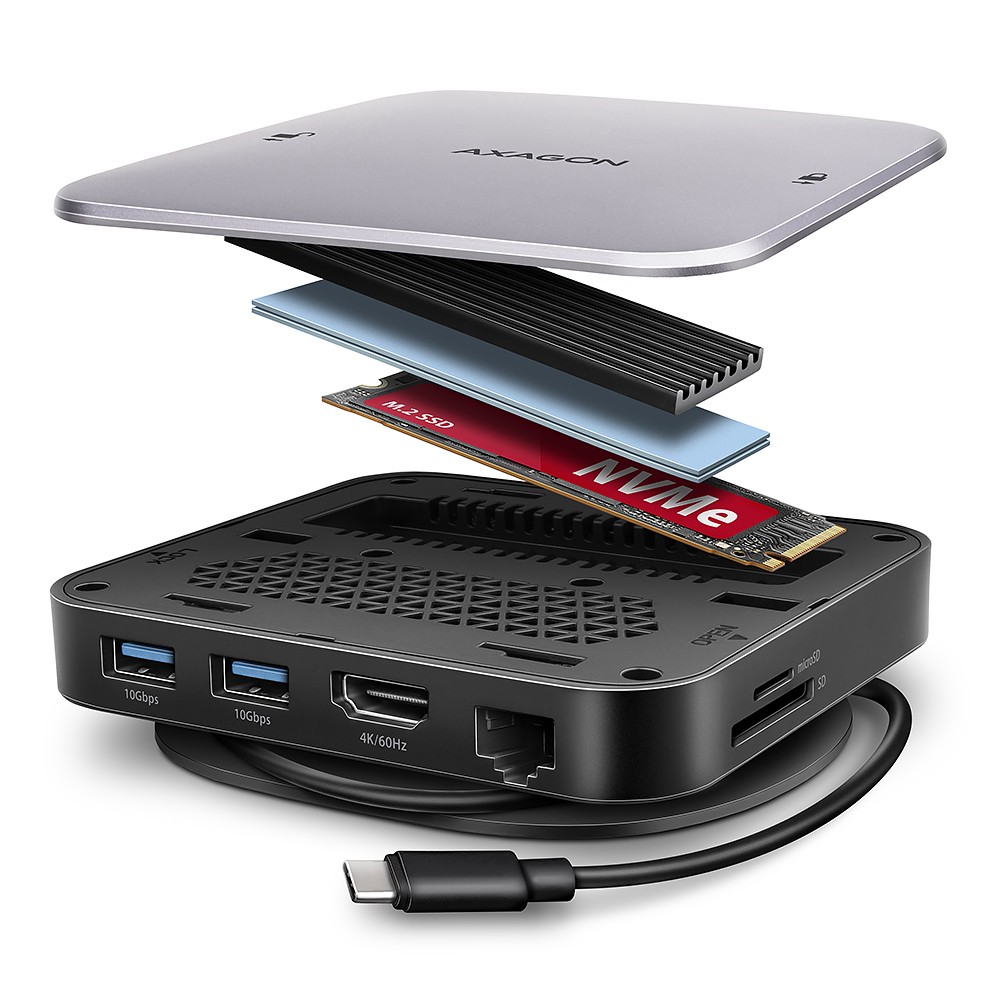 Večnamenski USB Hub 9v1 HMC-UFO (10Gbps, 4K HDMI, M.2, PD 100W)