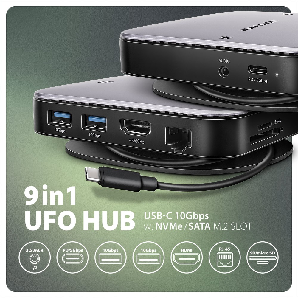 Večnamenski USB Hub 9v1 HMC-UFO (10Gbps, 4K HDMI, M.2, PD 100W) 2