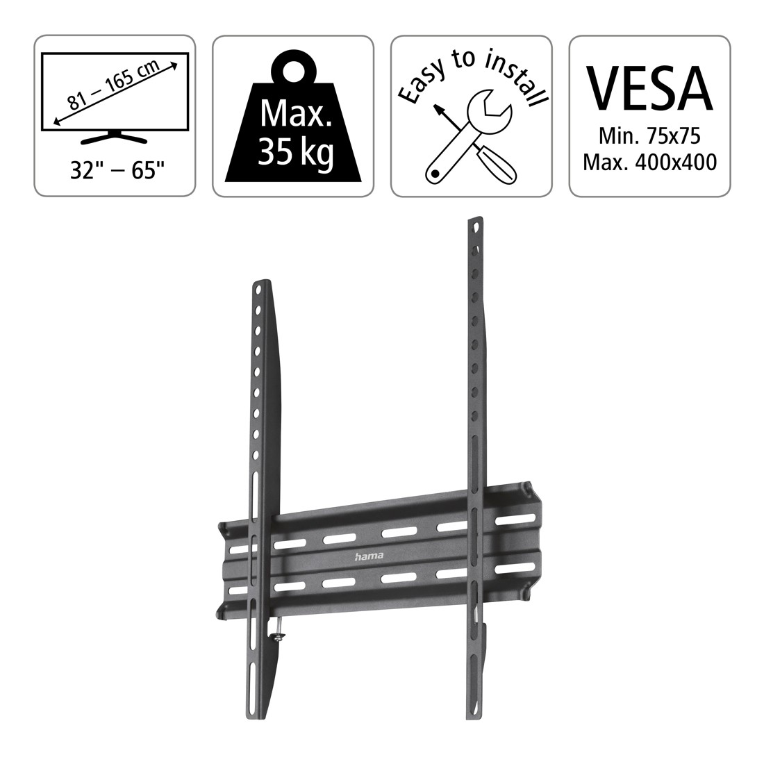 Hama TV stenski nosilec za TV, fiksni, 65" (165 cm), 400x400 mm 5