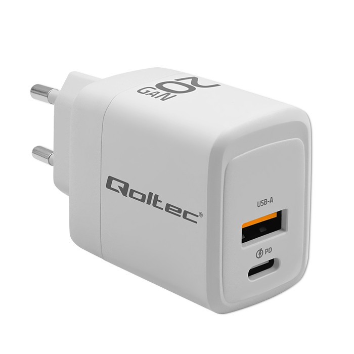 Polnilnik GaN 20W USB-C PD + USB QC 3.0 bel