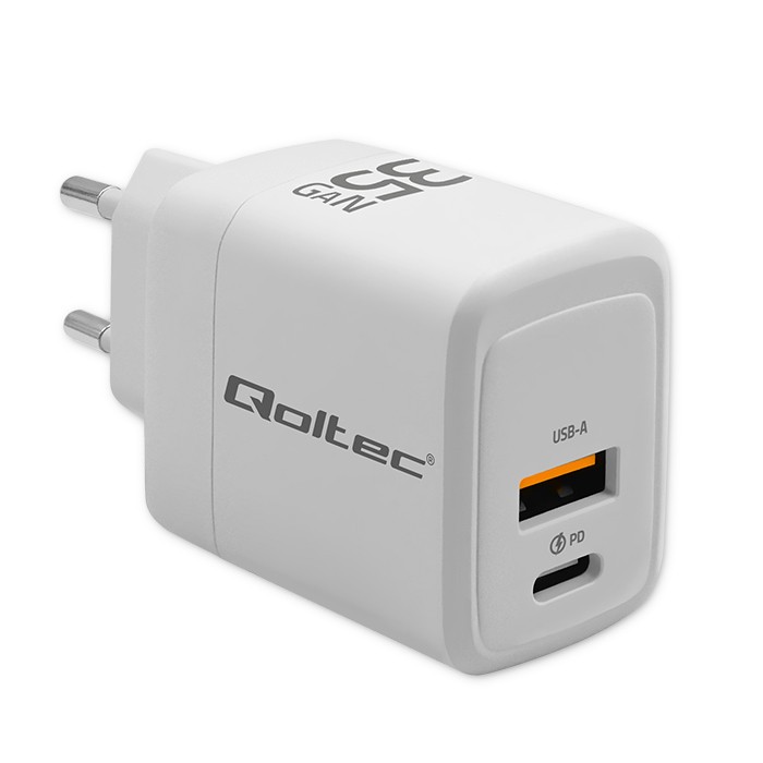 Polnilnik GaN 35W USB-C PD + USB QC 3.0 bel
