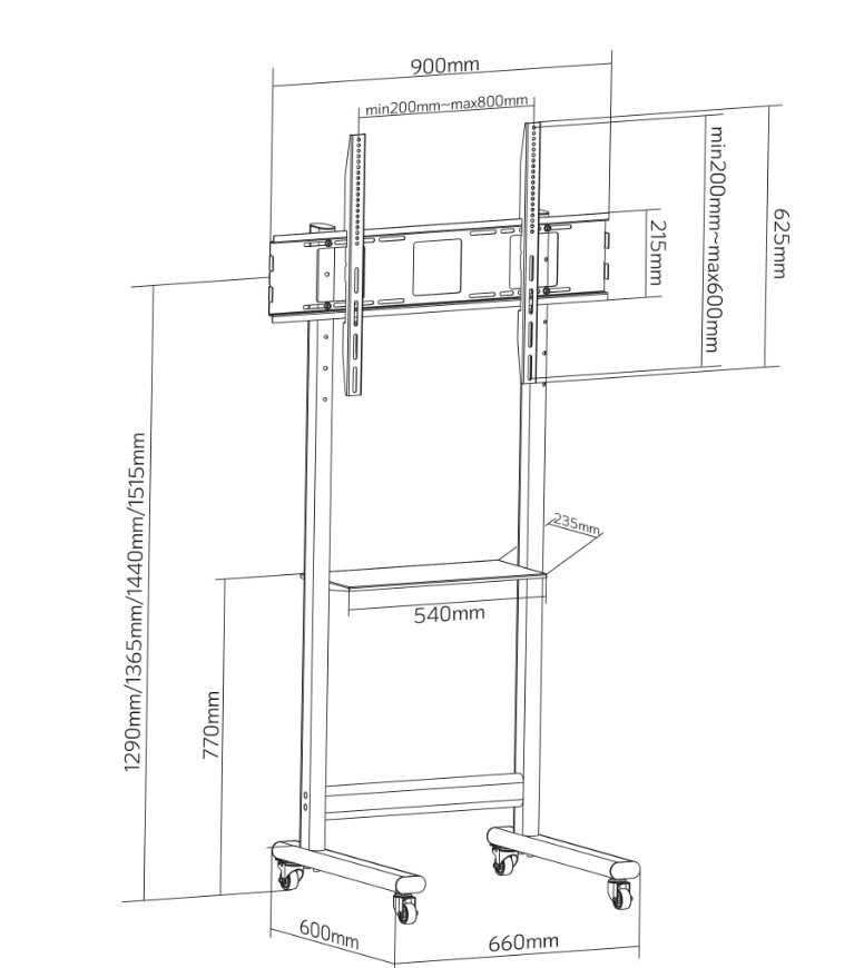 Techly Mobilni TV stojalo 50-90" z polico do 70 kg 2