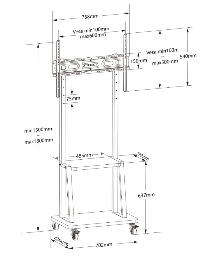 Techly Mobilni TV stojalo 32-70" Pivot z polico do 70 kg 2