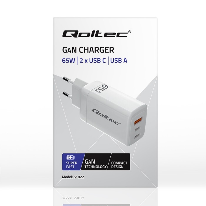 Polnilnik 65W GaN, 2x USB-C PD, 1x USB QC 3.0, bel 3