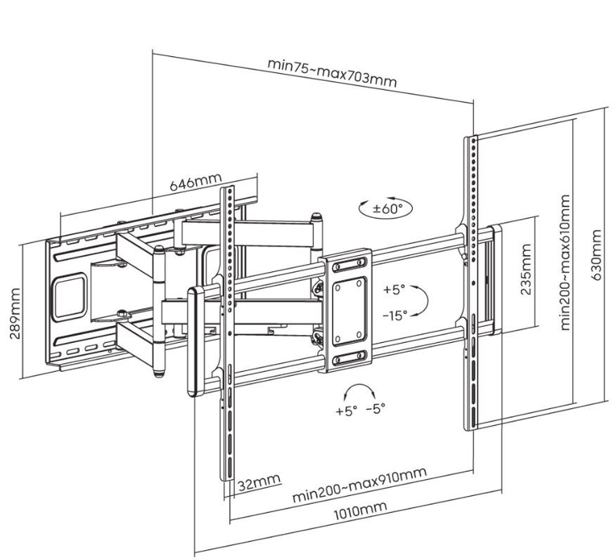 Zgibni stenski nosilec za TV 60-120" Techly, 120kg 6