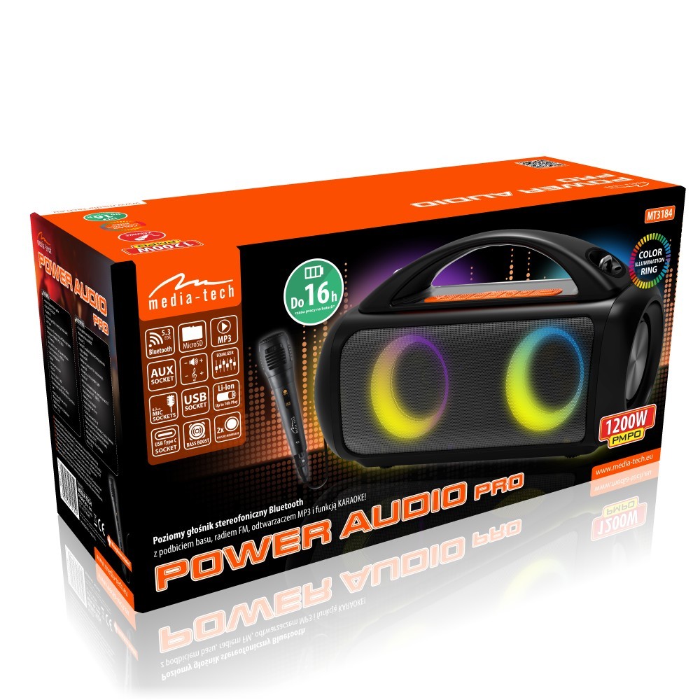 Media-Tech POWER AUDIO PRO MT3184 Bluetooth zvočnik, 60W RMS, Karaoke, TWS, IPX5 4
