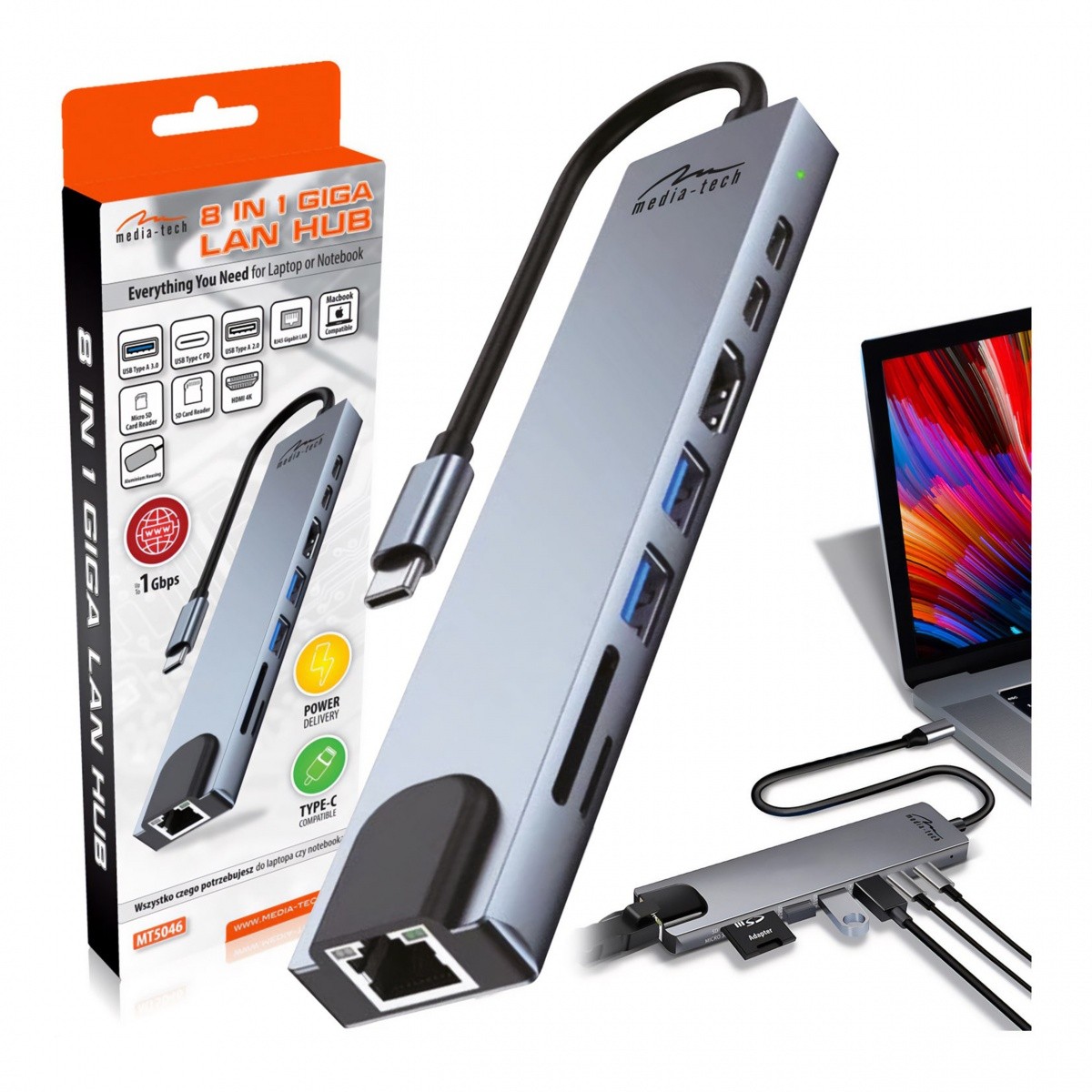 Media-Tech univerzalna priklopna postaja 8v1 GIGA LAN HUB MT5046