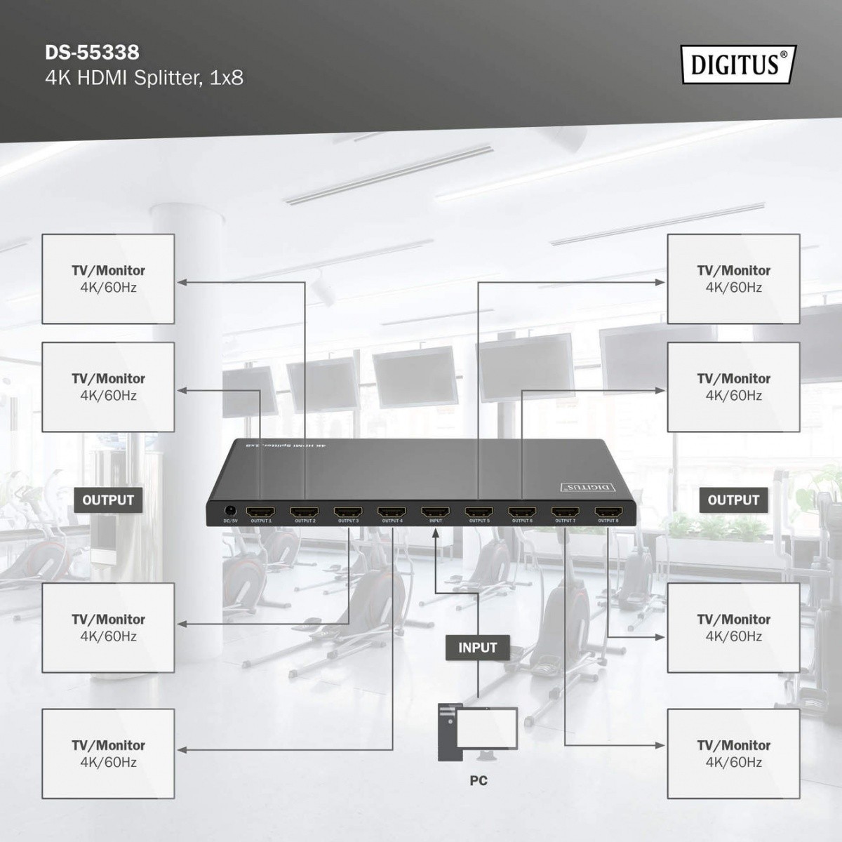 Digitus HDMI razdelilnik 1x8, 4K/60Hz UHD, HDR 6