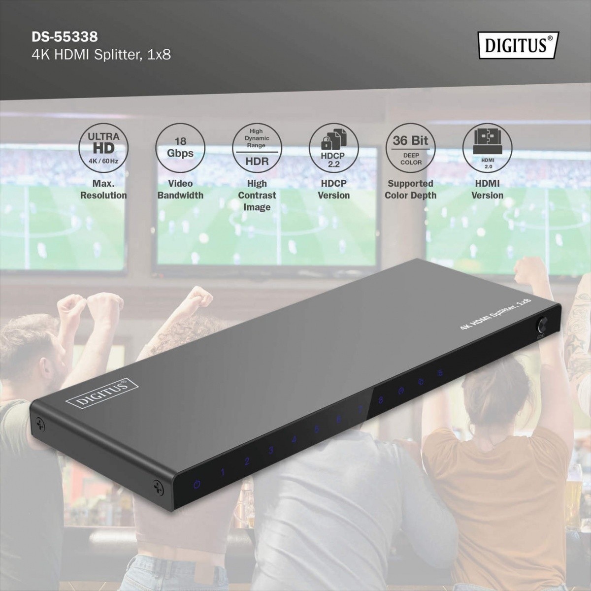 Digitus HDMI razdelilnik 1x8, 4K/60Hz UHD, HDR 7