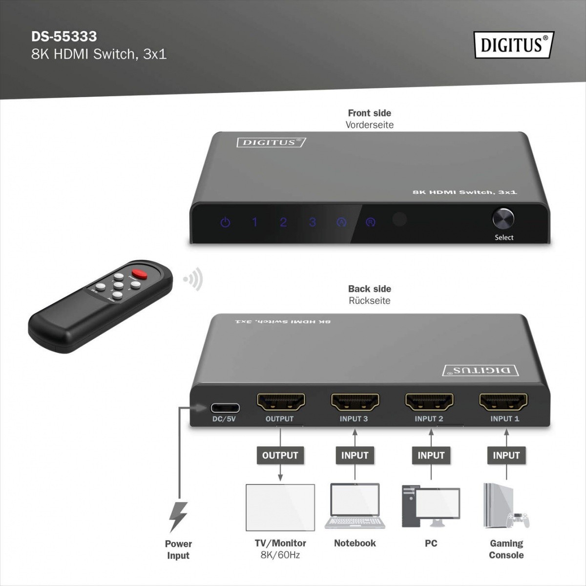 Digitus 8K HDMI 3x1 preklopnik/razdelilnik s pilotom 7