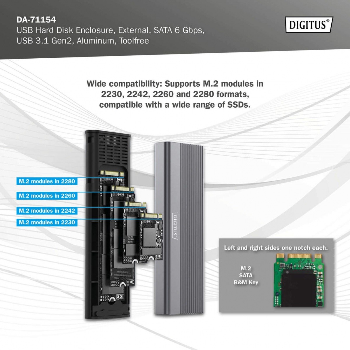 Ovitek za SSD M.2 SATA/NVMe, USB 3.1 C, aluminijast, beznapinjski 8