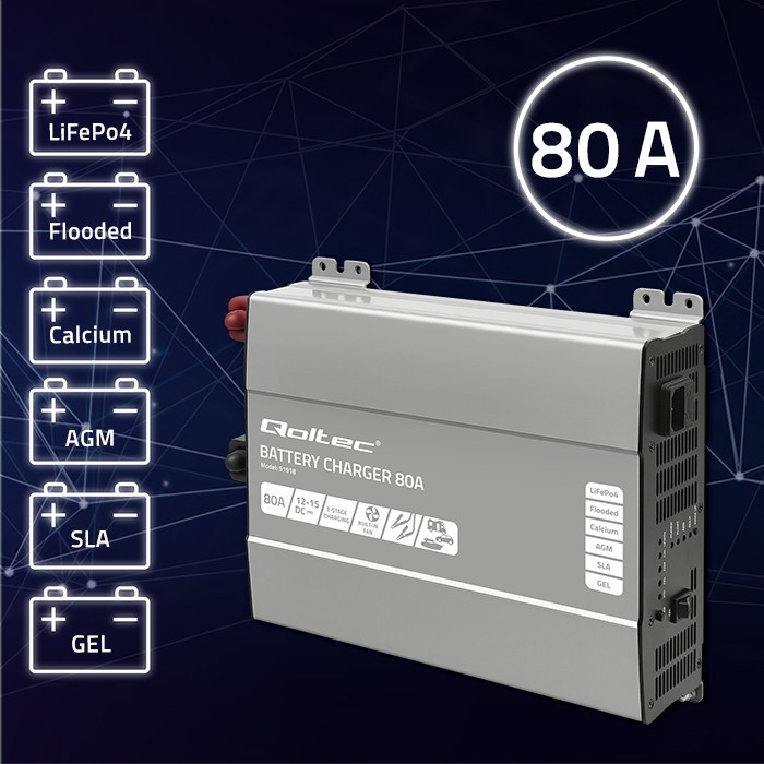 Pametni polnilnik za akumulatorje LiFePO4, AGM, GEL, SLA | 80A | 12V 2