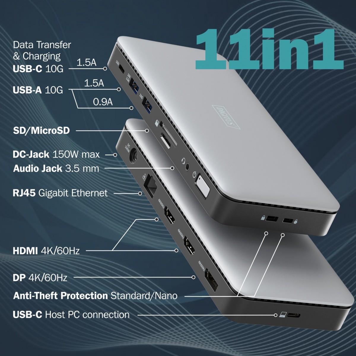 Postaja USB-C 11-portna, Max. 4K/60Hz HDR, 3 monitorji 7