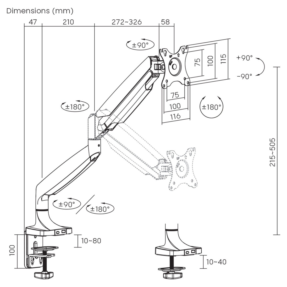 Dvojno držalo za monitor z plinsko vzmetjo MC-969 do 16 kg 4