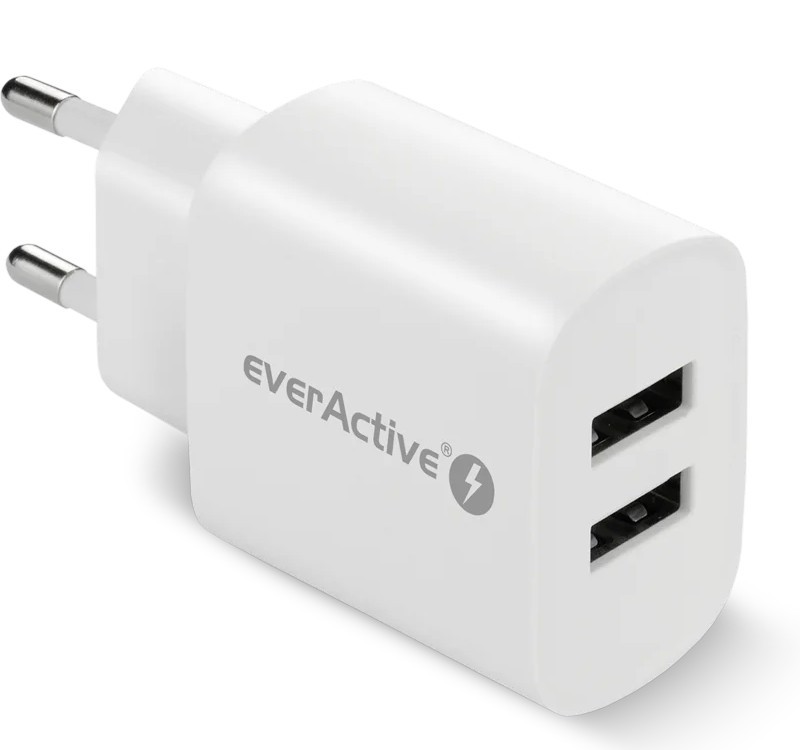 Omrežni polnilnik 2x USB 2,4A 12W bel