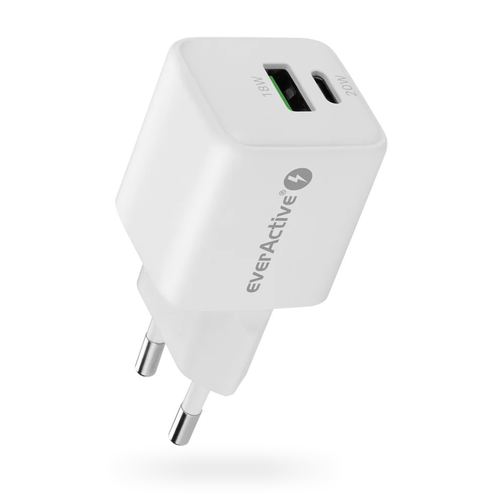 Omrežni polnilnik GaN 1x USB, 1x USB-C 20W QC3.0 bel 3