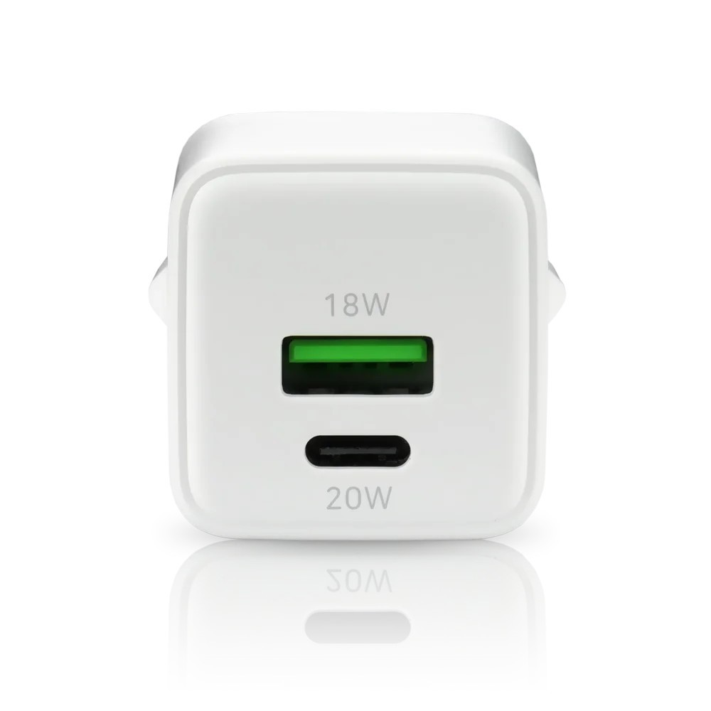 Omrežni polnilnik GaN 1x USB, 1x USB-C 20W QC3.0 bel 4