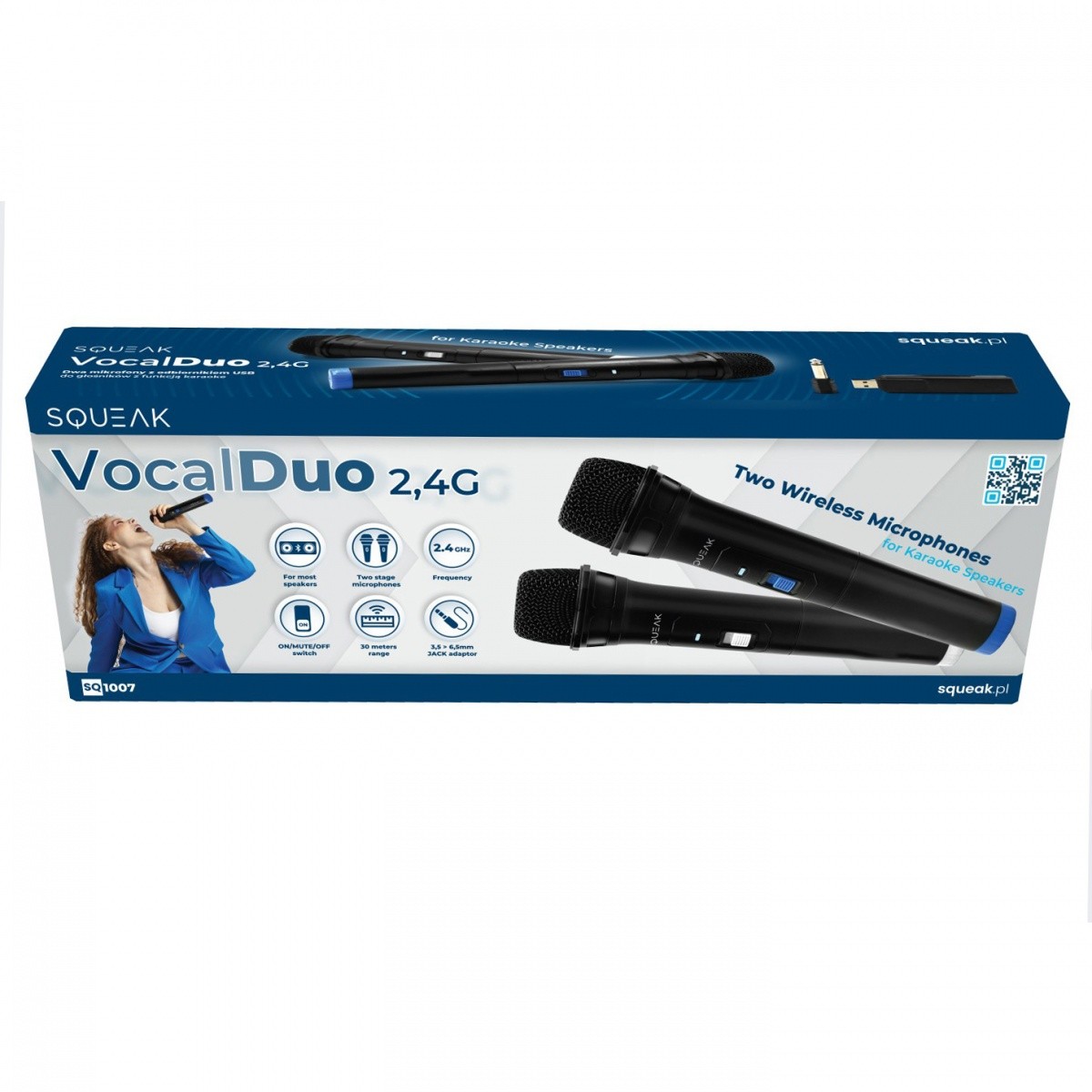 SQUEAK VocalDuo karaoke mikrofona, 2.4GHz, doseg 30m 6