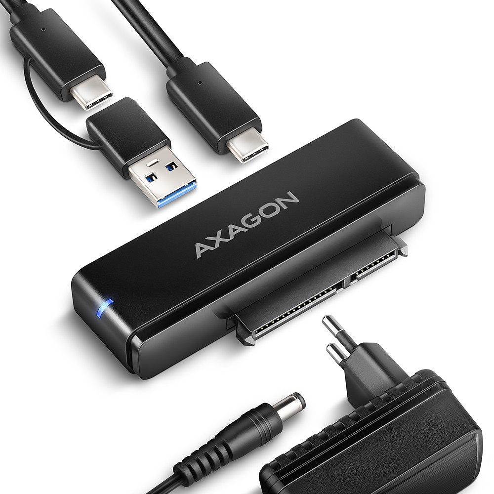 AXAGON ADSA-FPX Adapter USB-C 10Gbps, SATA 6G za 2.5/3.5" SSD/HDD, s napajalcem