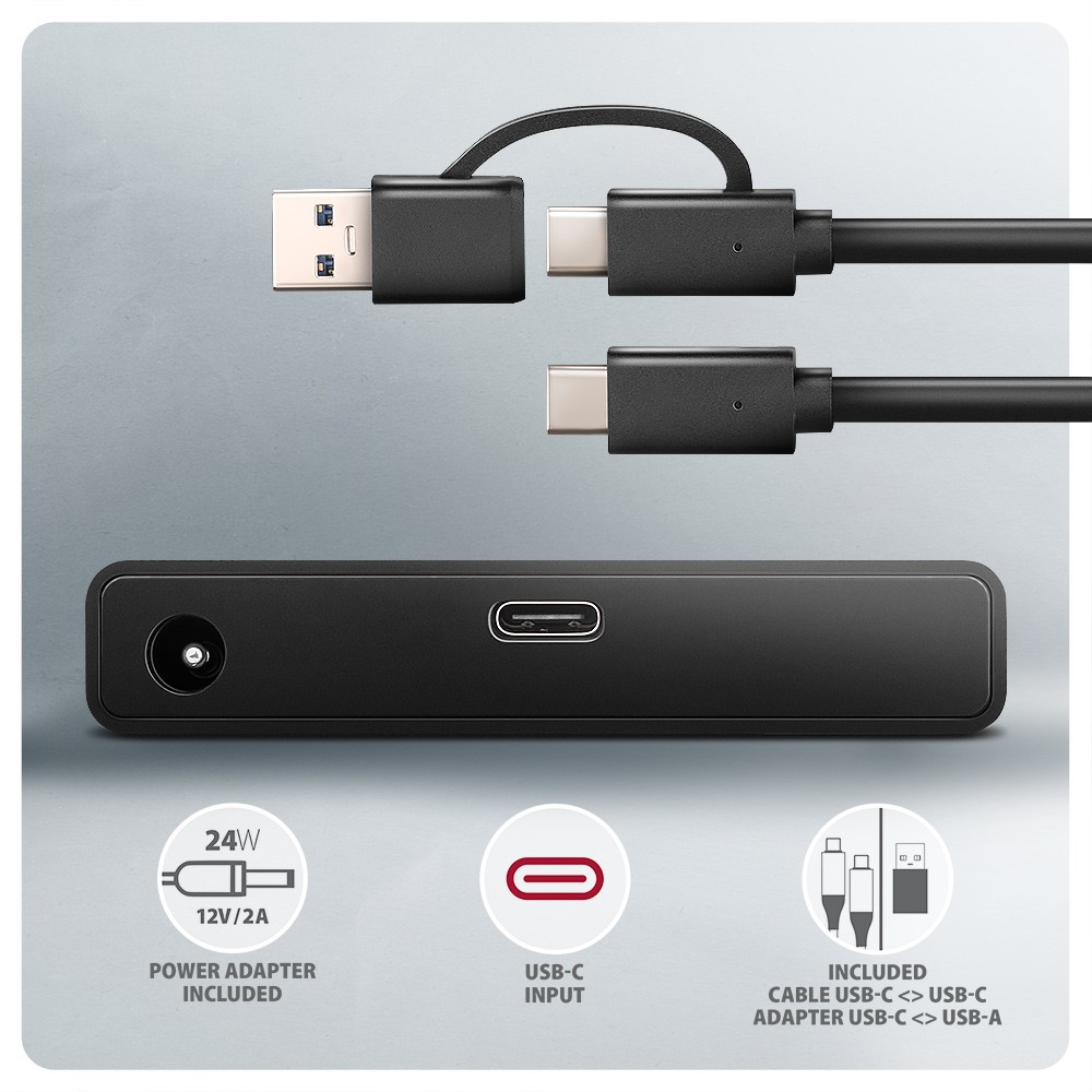AXAGON ADSA-FPX Adapter USB-C 10Gbps, SATA 6G za 2.5/3.5" SSD/HDD, s napajalcem 5