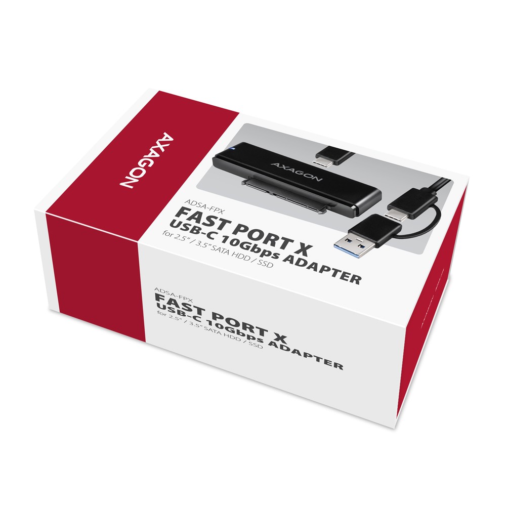 AXAGON ADSA-FPX Adapter USB-C 10Gbps, SATA 6G za 2.5/3.5" SSD/HDD, s napajalcem 7