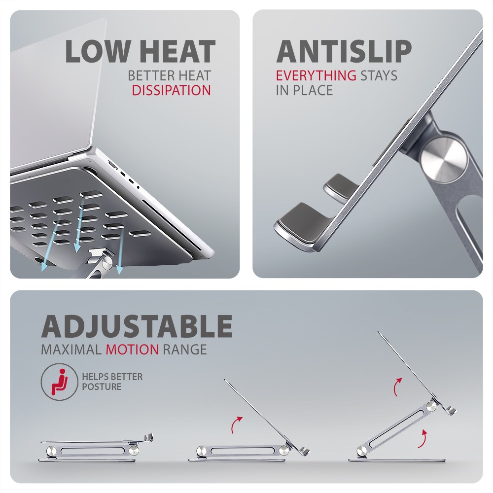 AXAGON STND-LQ Aluminijasti podstavek za prenosnik 10-17.3", siv 3