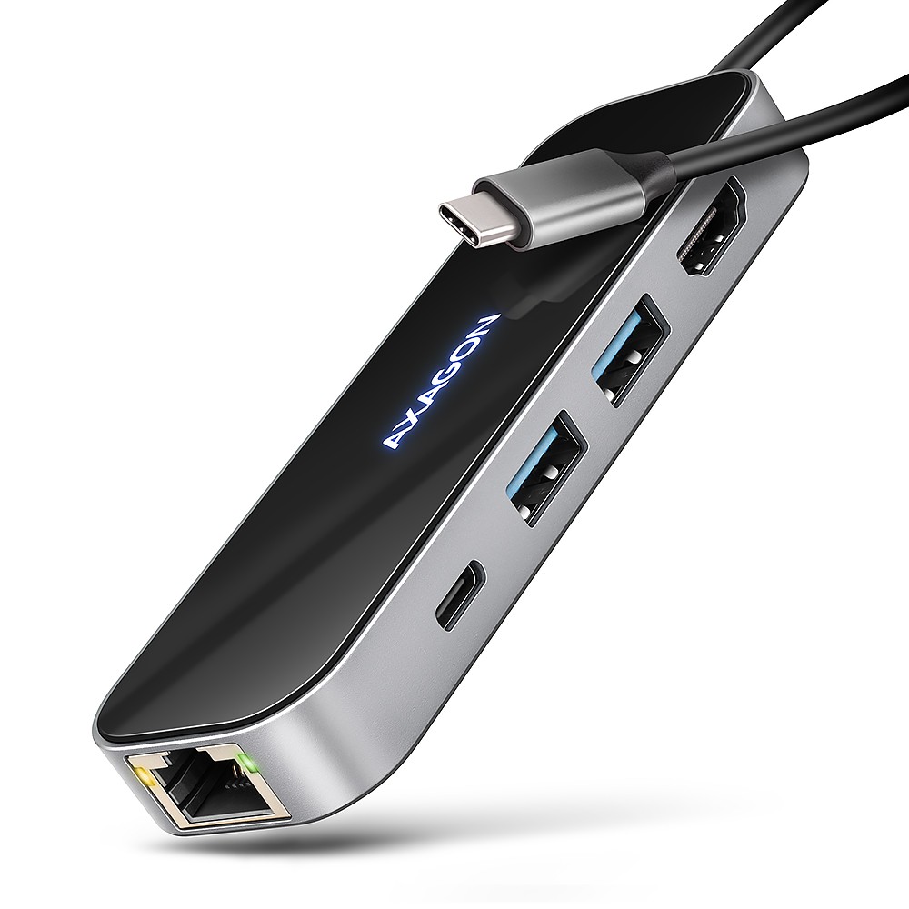 AXAGON HMC-6GLN USB Hub 6v1: 2xUSB-A, USB-C, GLAN, HDMI 4K, PD 100W