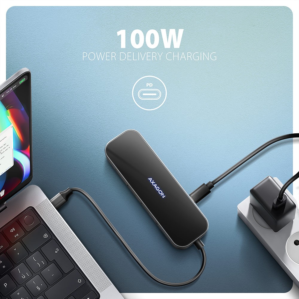 AXAGON HMC-6GLN USB Hub 6v1: 2xUSB-A, USB-C, GLAN, HDMI 4K, PD 100W 4