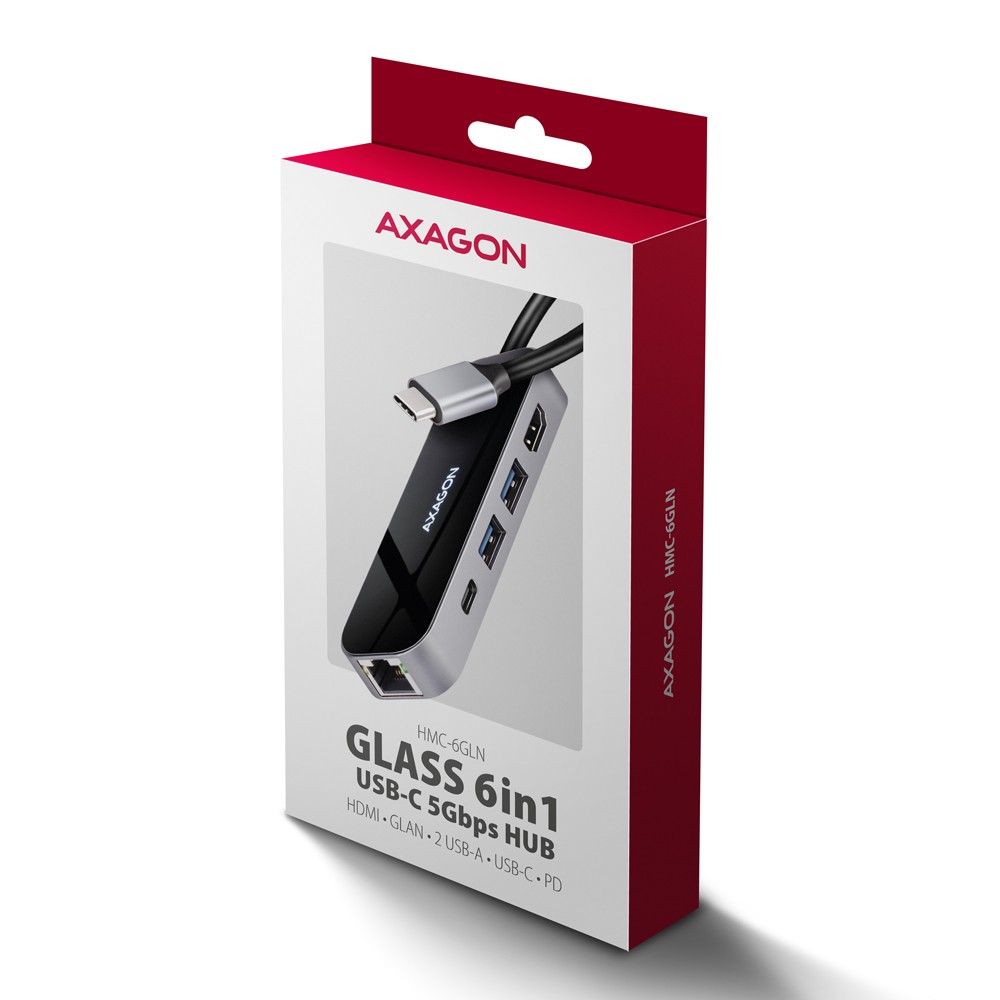 AXAGON HMC-6GLN USB Hub 6v1: 2xUSB-A, USB-C, GLAN, HDMI 4K, PD 100W 8