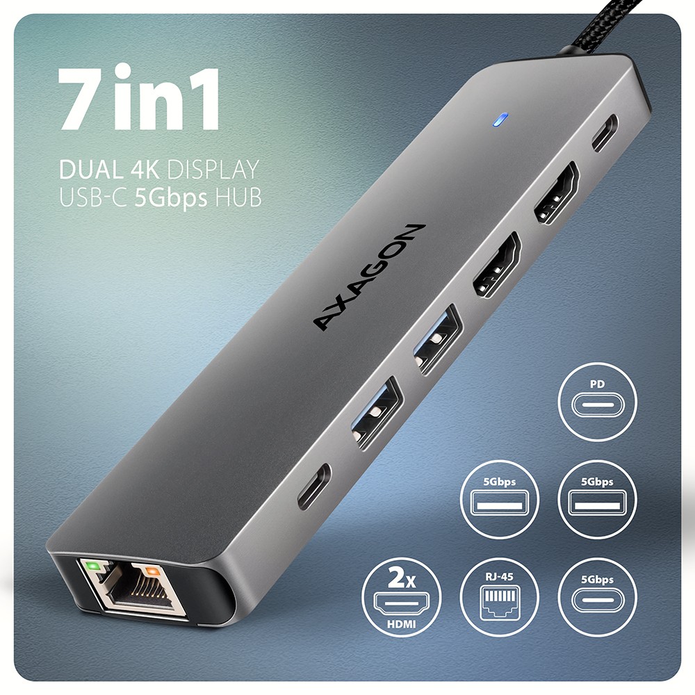 Večfunkcijski USB hub HMC-7HX2, 7 v 1, 4K/60Hz, PD 100W 2