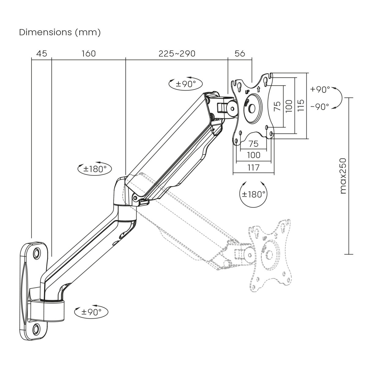 Stenski nosilec za monitor Maclean MC-332, 17-32", dolga roka 4