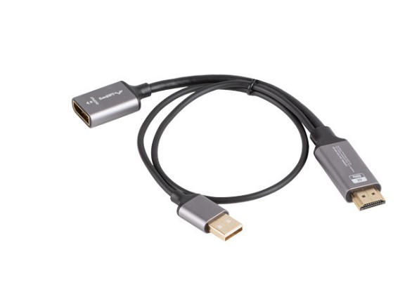 Adapter HDMI (M) na DisplayPort (F) 4K na kablu 20 cm srebrn
