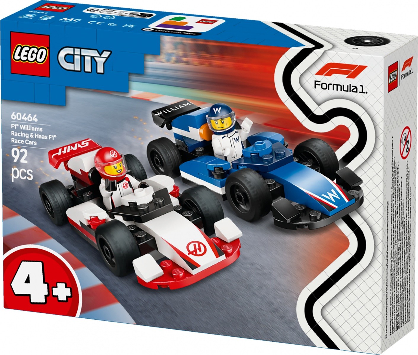 Gradbeni bloki City 60464, dirkalnika Williams Racing in Haas F1 2